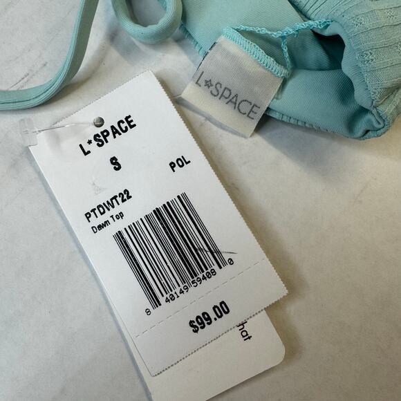 L Space Pointelle Rib Dawn Bandeau Bikini Top Pool Blue NWT Size Small - Picture 5 of 5
